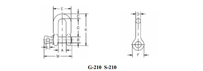 美国Crosby D型卸扣G-210结构尺寸图