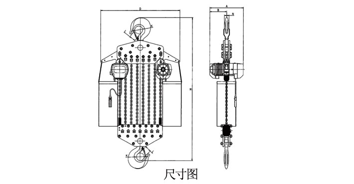 25吨单速环链电动葫芦结构尺寸图片