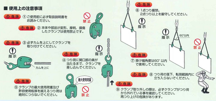 鹰牌WOL型垂直起吊用夹钳使用注意图示