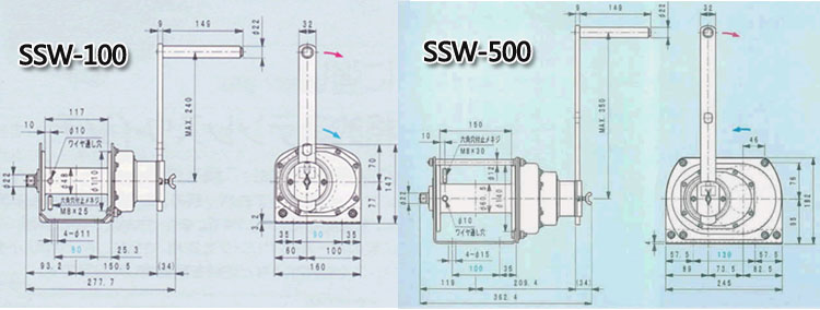 FUJI SSW型不锈钢手摇绞盘尺寸图